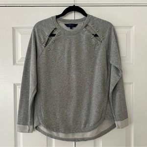 Rachel Roy gray crewneck with silver barbell embellishments, size XS